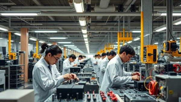 Workers in Texas factory assembling electronics, Compal Electronics expansion.