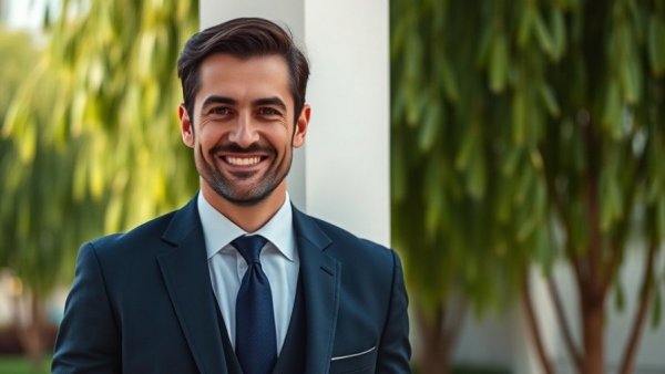 Man in suit smiling outdoors, potential candidate for Texas Senate elections 2026.