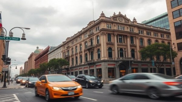 Texas education bills context in bustling downtown street scene