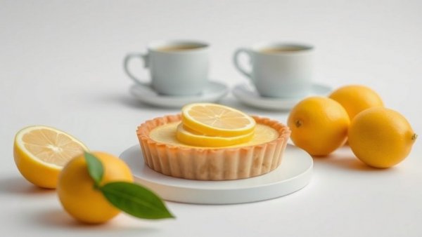 Delicious lemon tart with coffee and lemons, a health and wellness treat.