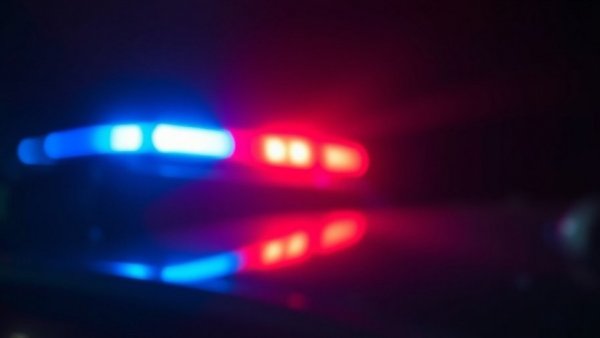 Blurred police lights at night related to wrong-way crash on I-35.