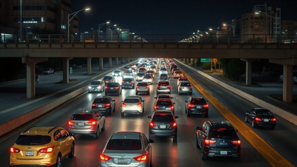 Heavy nighttime traffic on San Antonio highway.