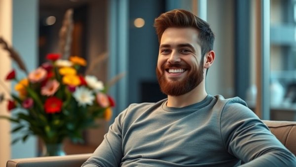Smiling man in plaid shirt sitting, Rainn Wilson spiritual journey setting