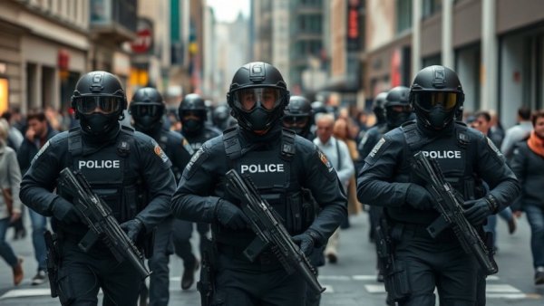 Homeland Security officers in tactical gear walking in city street, Homeland Security Record Keeping Policy.