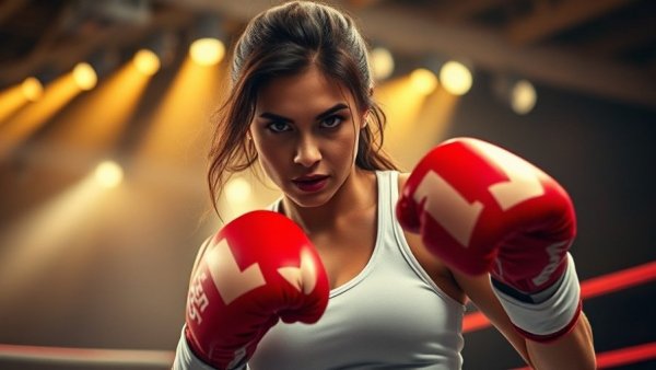 Female boxer in the ring, intense scene in Sydney Sweeney Christy Martin biopic.