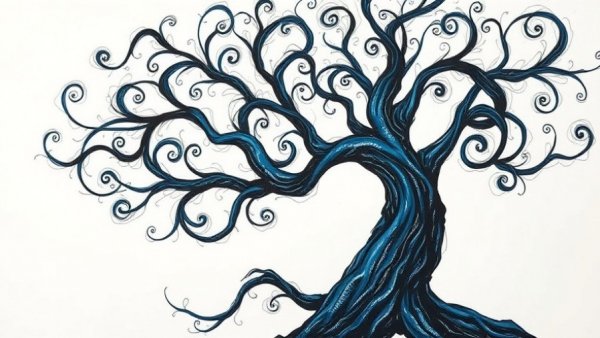 David Ellis-inspired motion painting featuring abstract tree and swirls.