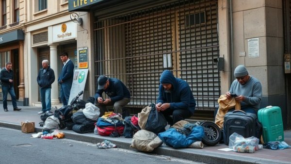 Urban homeless scene depicting need for homelessness programs.