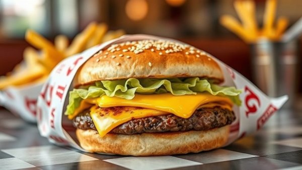 Dallas burger experience with classic cheeseburger wrapped in paper.