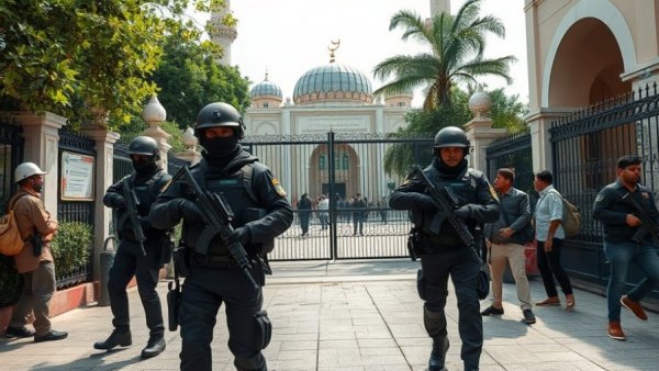 Security presence near Jakarta mosque after blast.