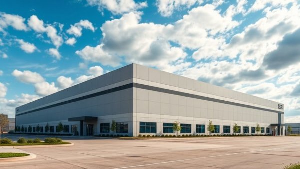 Expansive industrial building with vast parking area, Dallas small business resources.