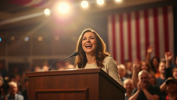 Elise Stefanik gubernatorial campaign rally with enthusiastic speaker.