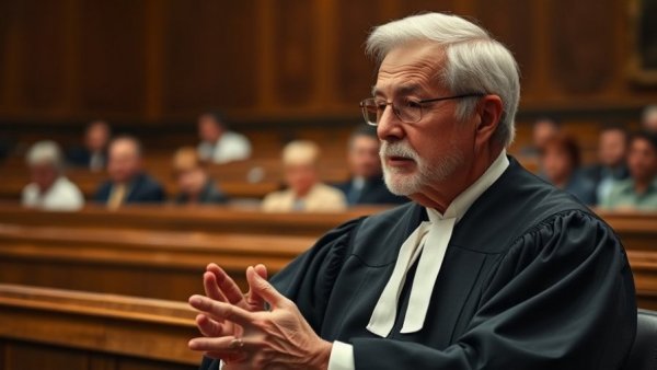 Supreme Court decisions discussion with judge in courtroom.