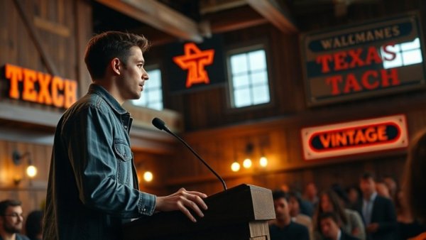Turning Point USA Texas event at Texas Tech with speaker on stage.