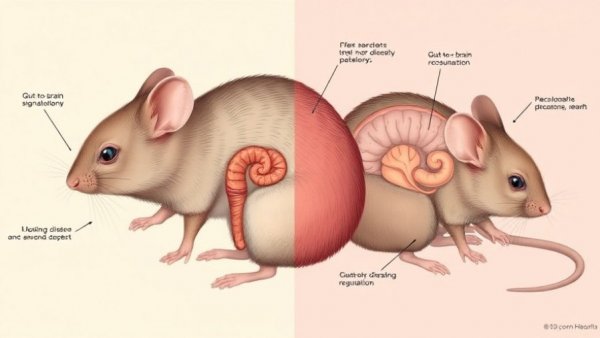 Gut-to-brain signaling diagram in mice showcasing appetite regulation.