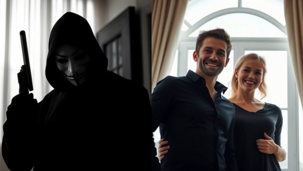 Contrasting split-image of threat and calm in anti-Semitic violence and domestic terrorism context.