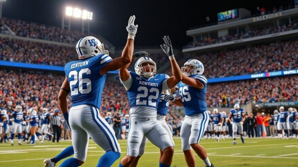 Kentucky Wildcats players celebrate touchdown at 2025 SEC game.