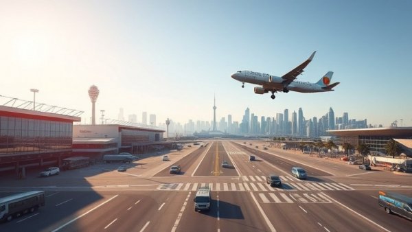 Urban airport with monument; flight cancellations government shutdown.