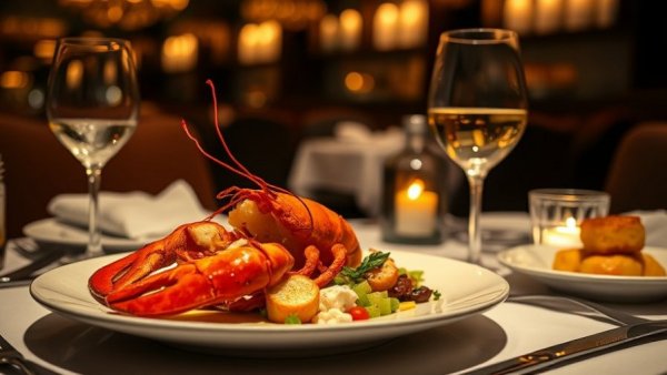 Lobster and wine fine dining experience in San Antonio restaurant.