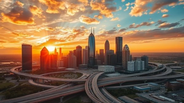 Aerial view of Dallas skyline highlighting real estate market.