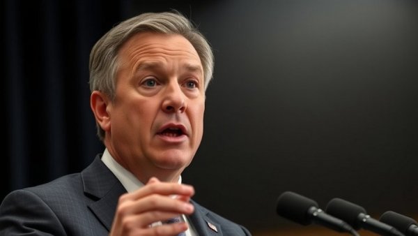 Middle-aged speaker in a suit at a conference for college tuition news.