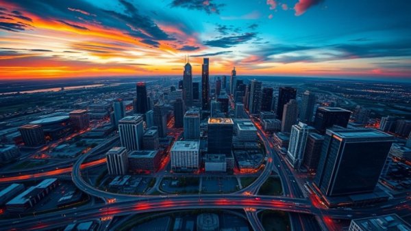 Vivid aerial view of Houston skyline highlighting urban development.