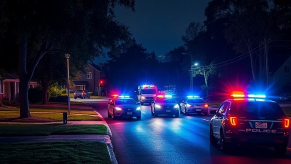 Emergency police activity at night in Houston neighborhood.