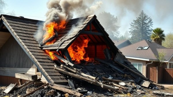 San Antonio fire with smoke and flames from a collapsed roof.