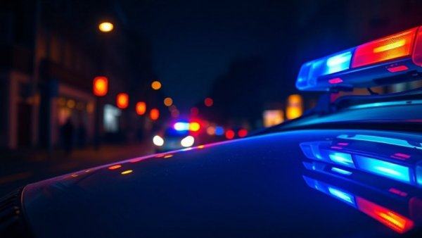 Vibrant police lights symbolic of San Antonio hit-and-run event.