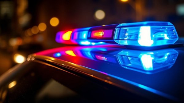 Flashing police lights at night for San Antonio local news.