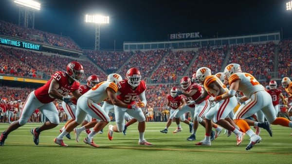 Oklahoma Sooners Tennessee Volunteers game analysis, intense football clash under bright lights.