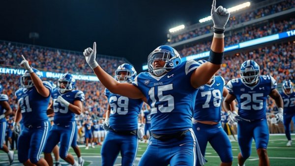 Kentucky Wildcats celebrate against Auburn Tigers in a dynamic SEC football game.