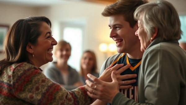 Emotional college athlete reunion with family, emotional impact of sports moments.