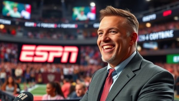 College football coverage on ESPN with announcer.