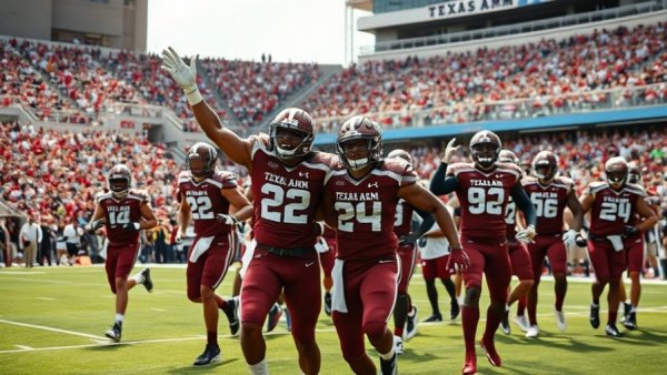 Texas A&M Aggies vs. Missouri Tigers Football Highlights image with celebratory players on field.