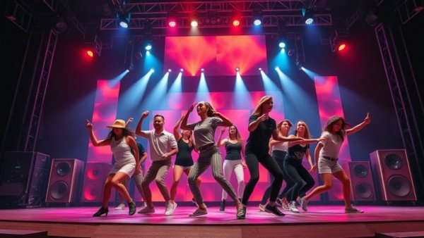 Vibrant performance on a San Antonio stage with dynamic light and visuals.