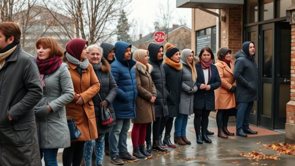People in line during SNAP funding crisis outside community center.