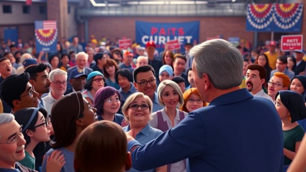 Texas redistricting rally with animated speaker and diverse audience engaging at an event.