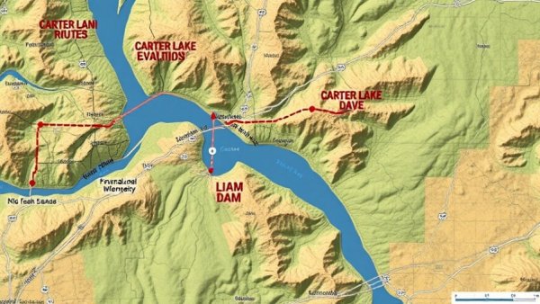 Map of Carter Lake Dam with evacuation routes highlighted.