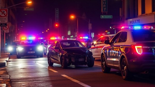 Drunk driving accident in Harris County at night with emergency vehicles.