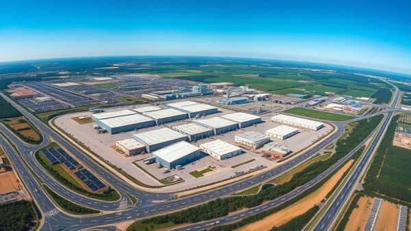 Aerial view of Brookshire industrial warehouses.