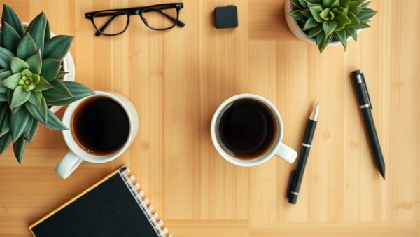 Organized workspace for stress management promoting health and wellness.