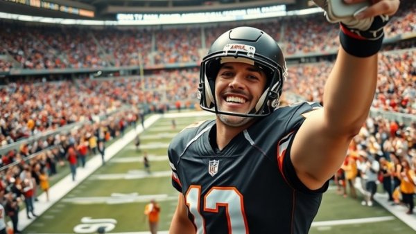 Big Time DUB celebration on the football field with fans cheering.