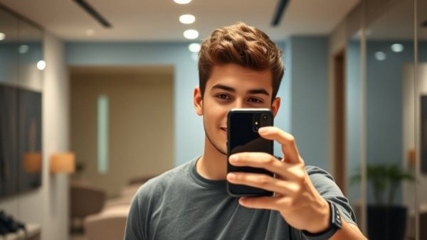 Young man selfie in mirror, casual indoor setting, hit-and-run tragedy in Houston focus