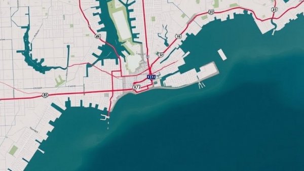 Texas City Dike area map highlighting surrounding routes.