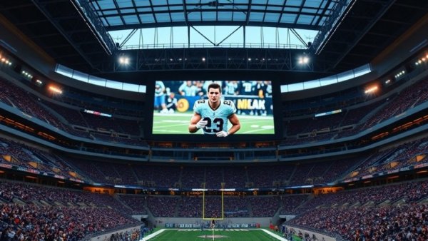 Earl Cochran tribute on stadium screen, football player memorial.