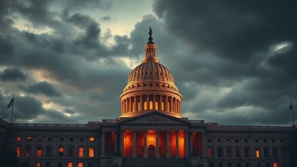 View of U.S. Capitol building under cloudy sky, highlighting funding bill.