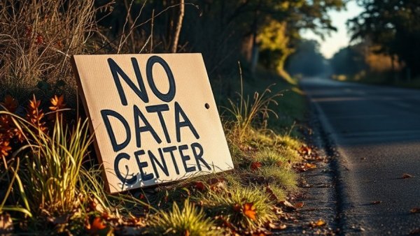 Protest sign against Hays County data center opposition on roadside.