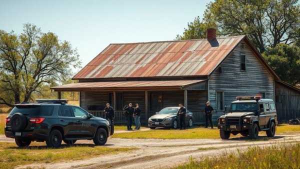 Tactical scene outside a rural house following Fayette County incident.