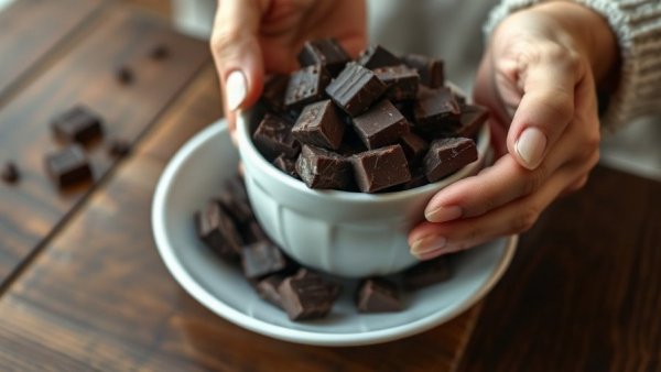 Dark chocolate being placed in a bowl for memory improvement.