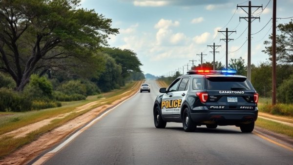 San Antonio police SUV at a crime scene on a rural road.